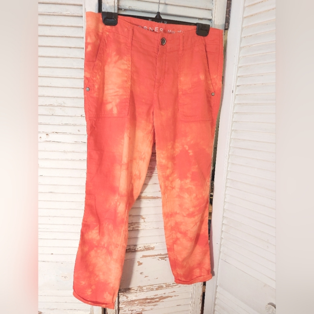 Rosner orange tie dye linen blend pants size 8